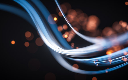 Flowing curve and particles background, 3d rendering. Digital drawing.の写真素材