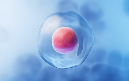 Transparent cell with biotechnology and cosmetic concept, 3d rendering. Digital drawing.