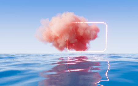 Cloud and water surface, 3d rendering. Digital drawing.