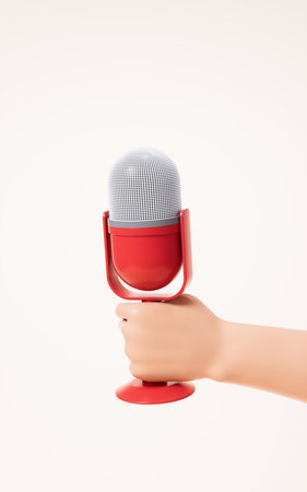 Microphone in a hand, 3d rendering. Digital drawing.の写真素材