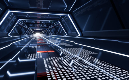 Dark tunnel with technology structure, 3d rendering. Digital drawing.の写真素材