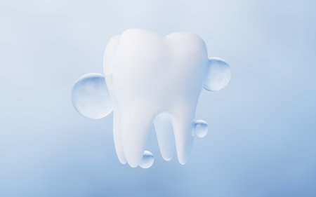 Tooth with blue background, 3d rendering. Digital drawing.の写真素材