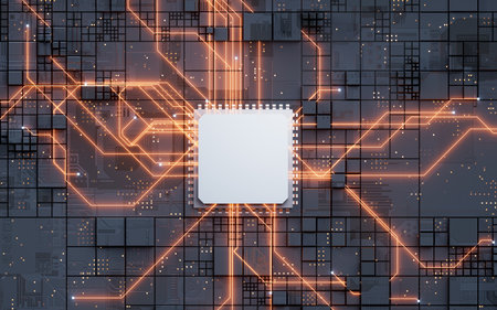 Technology circuit board and core, 3d rendering. 3D illustration.