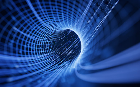 Flowing digital lines with cyberspace background, 3d rendering. Digital drawing.