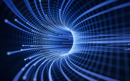 Flowing digital lines with cyberspace background, 3d rendering. Digital drawing.の写真素材