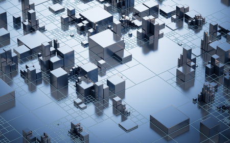 Metallic cube circuit board, 3d rendering. 3D illustration.