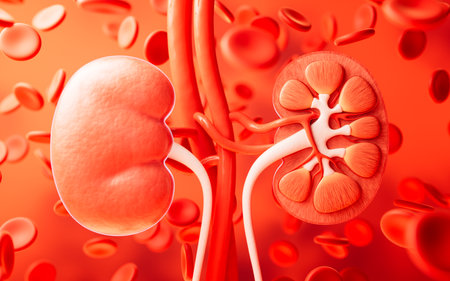 Kidney with biology and health care concept, 3d rendering. 3D illustration.