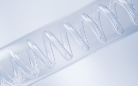 Transparent distillation tube background, 3d rendering. Digital drawing.