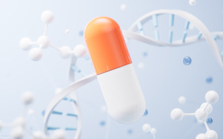Medical capsule and biological concept background, 3d rendering. 3D illustration.の写真素材