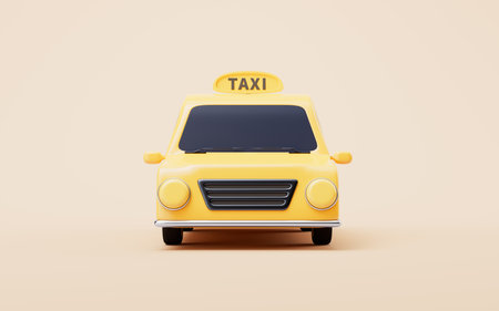 3D cartoon style taxi car, 3d rendering. 3D illustration.の写真素材
