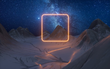 Mountains landform outdoors at night, 3d rendering. 3D illustration.の写真素材