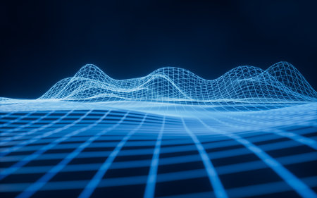 Digital space with glowing lines, 3d rendering. 3D illustration.の写真素材