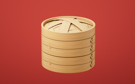 Chinese bamboo food steamer, 3d rendering. 3D illustration.の写真素材