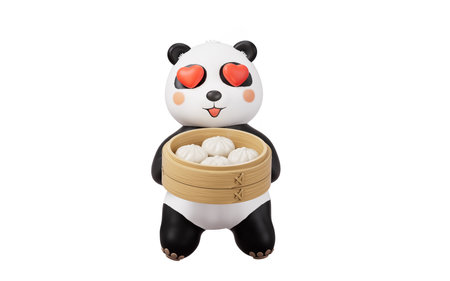 Cartoon panda and Chinese food baozi, 3d rendering. 3D illustration.の写真素材