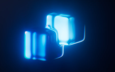 Dark gem glass with neon light effects, 3d rendering. 3D illustration.の写真素材