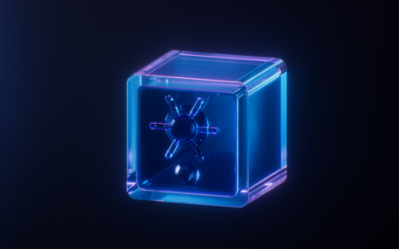 Safety box with dark neon light effect, 3d rendering. 3D illustration.の写真素材