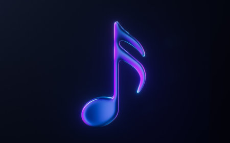 Music note with dark neon light effect, 3d rendering. 3D illustration.の写真素材