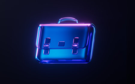 Briefcase with dark neon light effect, 3d rendering. 3D illustration.の写真素材