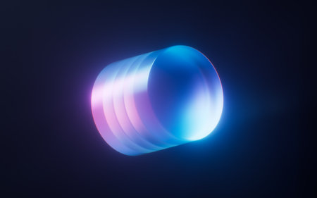 Dark gem glass with neon light effects, 3d rendering. 3D illustration.
