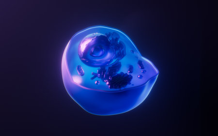 Cell with dark neon light effect, 3d rendering. 3D illustration.の写真素材