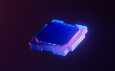 Circuit core with dark neon light effect, 3d rendering. 3D illustration.