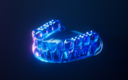 Oral teeth with dark neon light effect, 3d rendering. 3D illustration.の写真素材