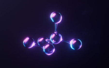 Molecule with dark neon light effect, 3d rendering. 3D illustration.の写真素材