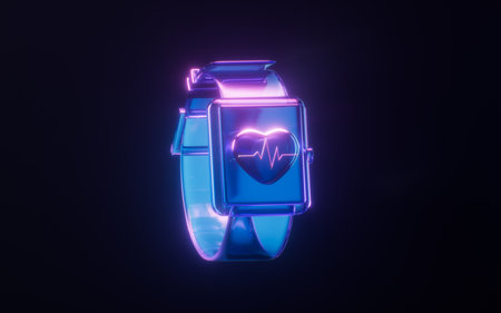 Smart watch with dark neon light effect, 3d rendering. 3D illustration.