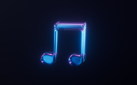 Music note with dark neon light effect, 3d rendering. 3D illustration.の写真素材