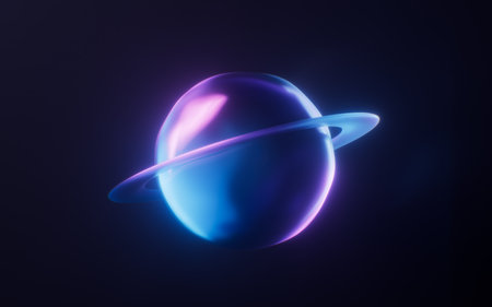 Planet with dark neon light effect, 3d rendering. 3D illustration.の写真素材