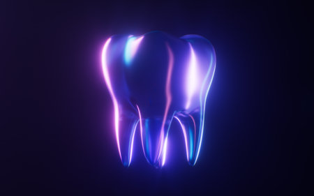 Tooth with dark neon light effect, 3d rendering. 3D illustration.の写真素材