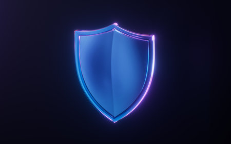 Protection shield with dark neon light effect, 3d rendering. 3D illustration.の写真素材