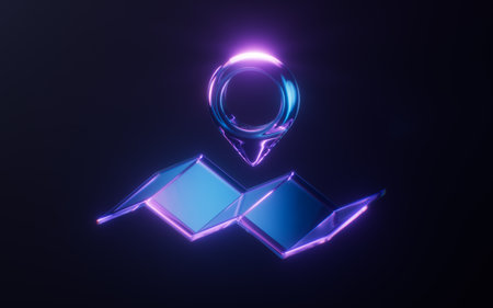 Map navigation with dark neon light effect, 3d rendering. 3D illustration.の写真素材