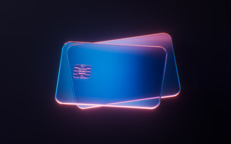 Bank card with dark neon light effect, 3d rendering. 3D illustration.の写真素材