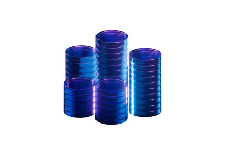 Stack of coins with dark neon light effect, 3d rendering. 3D illustration.