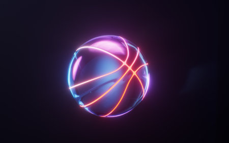 Basketball with dark neon light effect, 3d rendering. 3D illustration.の写真素材