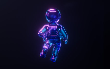 A spaceman with dark neon light effect, 3d rendering. 3D illustration.の写真素材