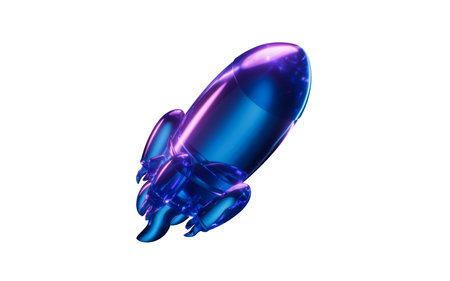 Rocket with dark neon light effect, 3d rendering. 3D illustration.