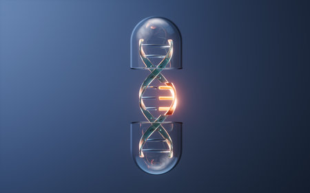 Medical capsule with DNA inside, 3d rendering. 3D illustration.の写真素材