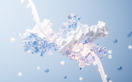 RNA and proteins with biological concept, 3d rendering. 3D illustration.の写真素材