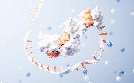 RNA and proteins with biological concept, 3d rendering. 3D illustration.の写真素材
