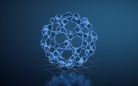 Molecule with blue transparent structure, 3d rendering. 3D illustration.