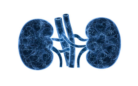 Kidney with blue technology structure, 3d rendering. 3D illustration.