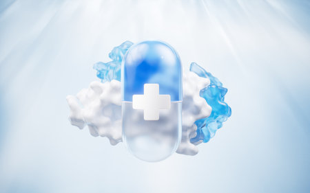 Medical capsule and protein, 3d rendering. 3D illustration.の写真素材