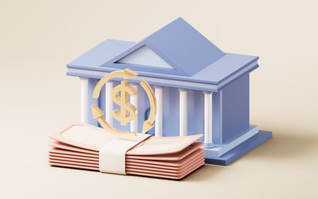 Bank building with cartoon style, 3d rendering. 3D illustration.の写真素材