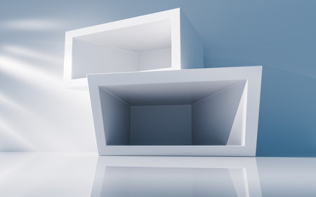 Empty building structure with geometric structure, 3d rendering. 3D illustration.の写真素材