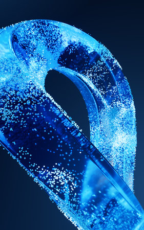 Glass geometry and flowing particles, 3d rendering. 3D illustration.