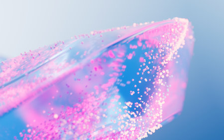 Transparent glass geometry with flowing particles, 3d rendering. 3D illustration.の写真素材