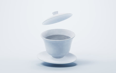 Chinese style teapot and teacup, 3d rendering. 3D illustration.の写真素材