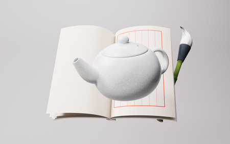 Chinese style teapot and teacup, 3d rendering. 3D illustration.の写真素材